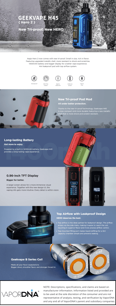 GeekVape H45 Hero 2 Pod System Infographic